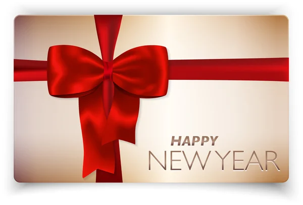 Happy New Year card with red bow and red ribbon — Stock Vector