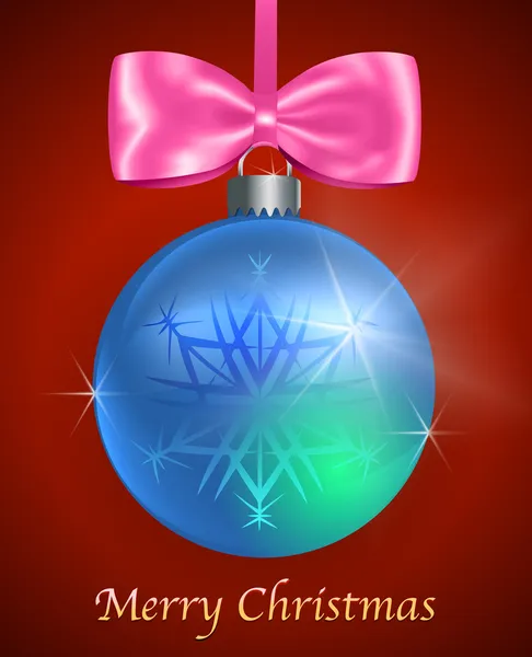 Biglietto natalizio con palla di Natale blu lucido — Vettoriale Stock