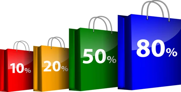 Satılık yüzdeleri ile renkli alışveriş torbaları — Stok Vektör
