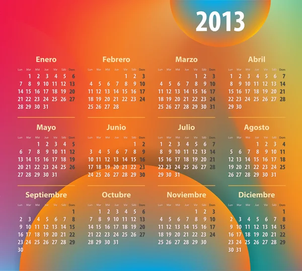 Calendário colorido para 2013 ano em espanhol — Vetor de Stock