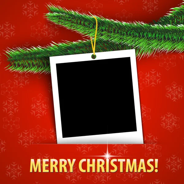 Merry Christmas greeting card with blank photo frame — Stock Vector