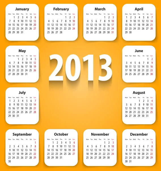 Calendar for 2013 on white stickies — Stock Vector