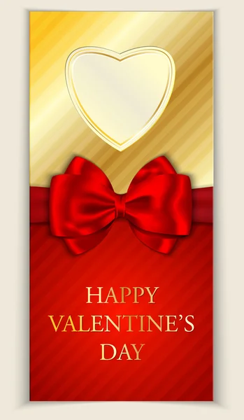 Walentynki kartkę z życzeniami z kształt serca i czerwona kokarda — Wektor stockowy
