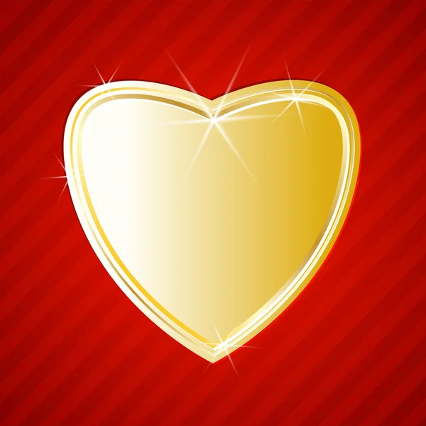 Golden shiny heart on red background — Stock Vector