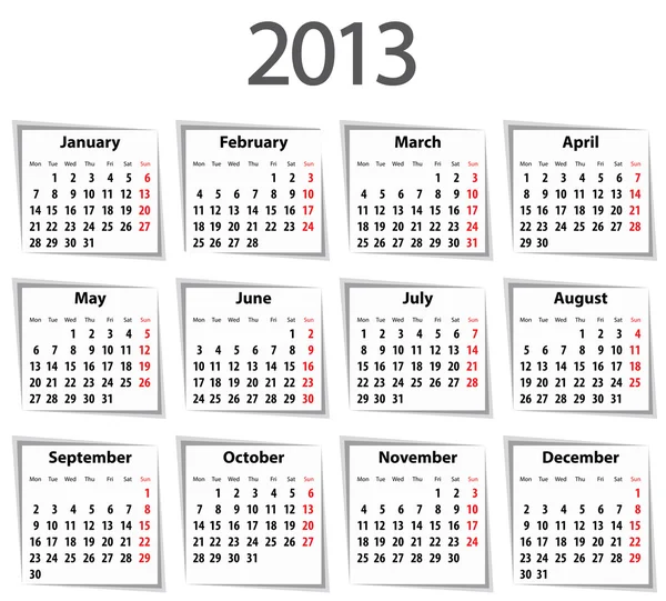 2013 年のカレンダー。月曜日最初 — ストックベクタ