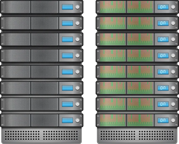 Servers in geïnstalleerd in rek — Stockvector