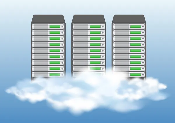 Concepto de computación en nube con servidores — Vector de stock