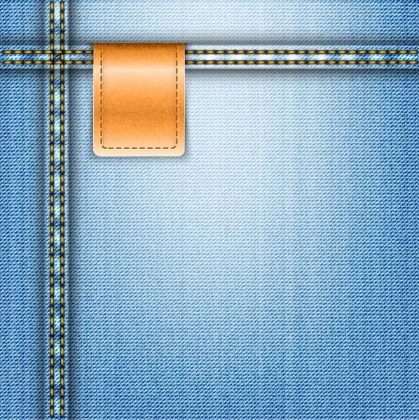 Skórzany brązowy etykieta na tle niebieski jeans — Wektor stockowy