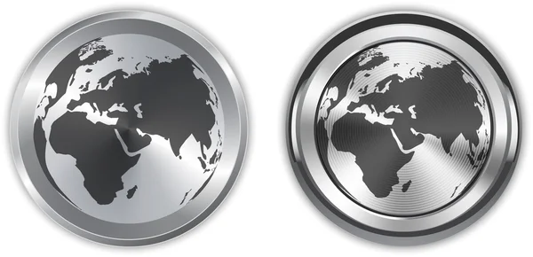 金属 circle 要素上の世界地図 — ストックベクタ