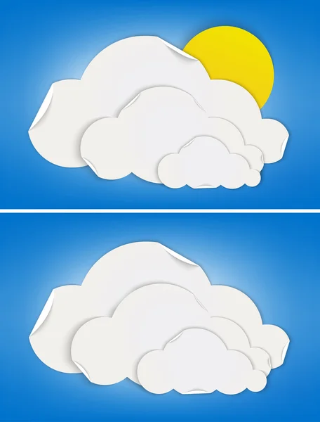 Mostly cloudy and cloudy weather signs made by folded paper — Stock Vector