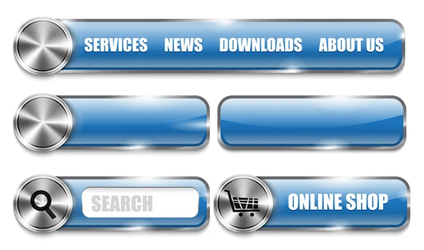 Elementos azuis de design de site metálico e brilhante — Vetor de Stock
