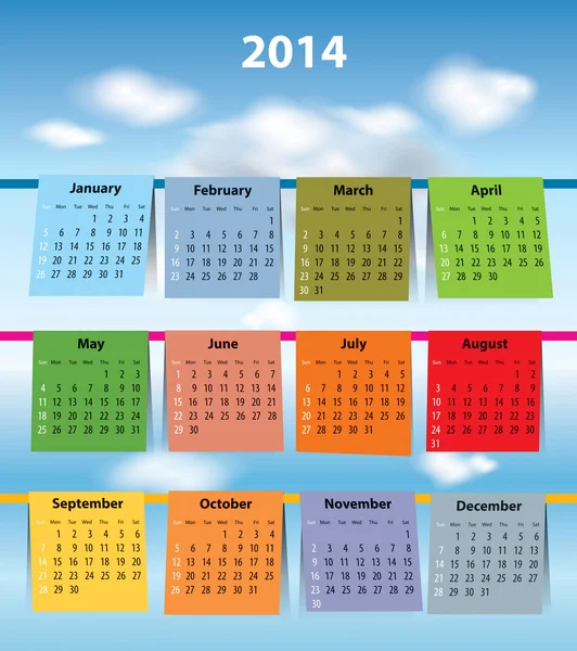 Calendrier coloré pour 2014 — Image vectorielle
