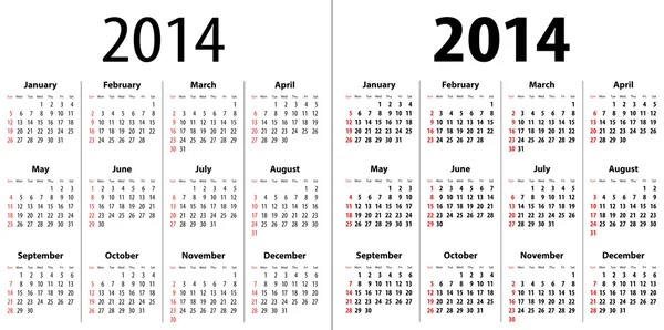 Färgglad kalender för 2014 — Stock vektor