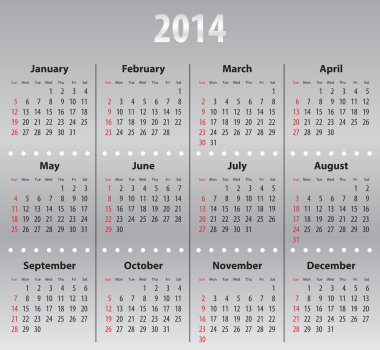 Colorful calendar for 2014 clipart