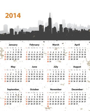 2014 year stylish calendar on cityscape background clipart