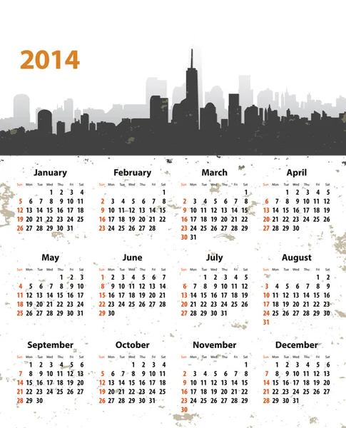 都市の景観背景に 2014 年スタイリッシュなカレンダー — ストックベクタ