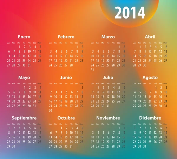 Calendario colorato spagnolo per il 2014. Prima il lunedì — Vettoriale Stock