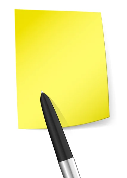 Note collante jaune avec stylo — Image vectorielle