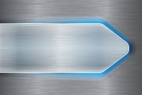 Freccia in metallo spazzolato con luce laser blu su ba metallica spazzolata — Vettoriale Stock