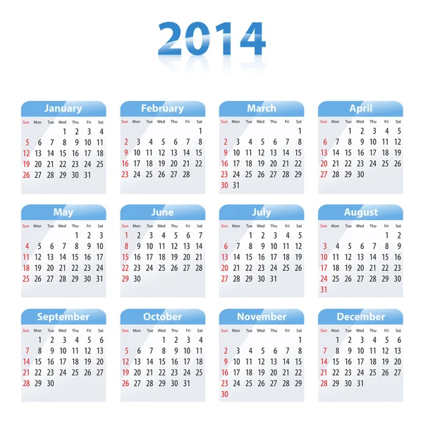 2014 年的蓝色光泽日历 — 图库矢量图片