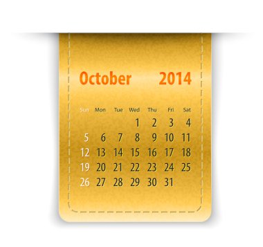 Glossy calendar for october 2014 on leather texture. Sundays fir clipart