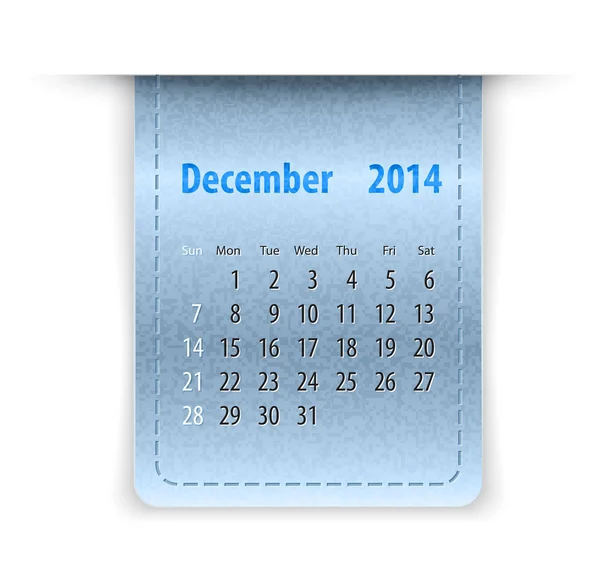 Calendrier brillant pour décembre 2014 sur la texture du cuir. Dimanche fi — Image vectorielle