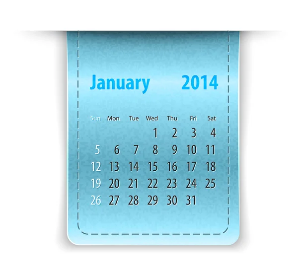 Calendrier brillant pour janvier 2014 sur la texture du cuir. Sapin du dimanche — Image vectorielle