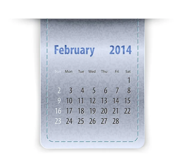 Calendrier brillant pour février 2014 sur la texture du cuir. Dimanche fi — Image vectorielle