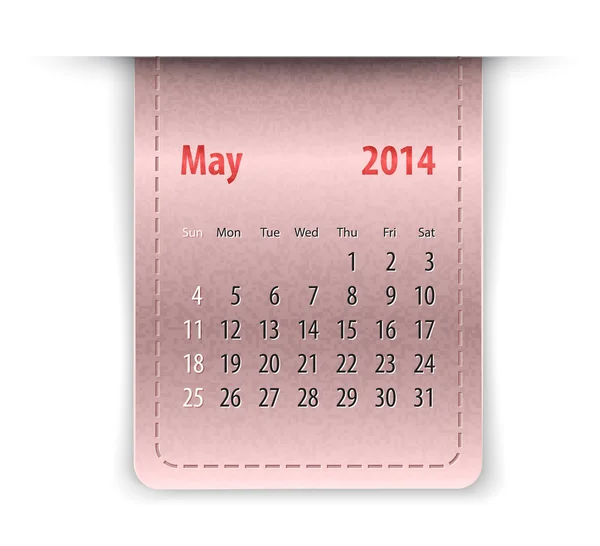 Calendario lucido per maggio 2014 su texture in pelle. Prima la domenica — Vettoriale Stock