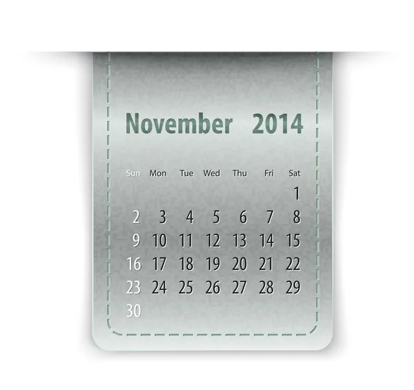 Glossy calendar for november 2014 on leather texture. Sundays fi — Stock Vector