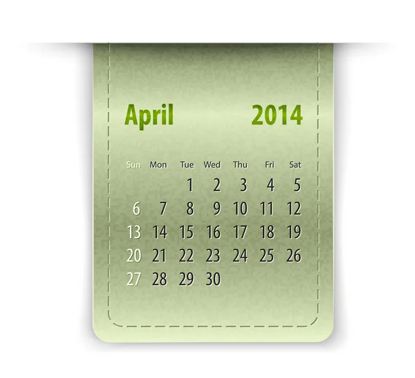 Hochglanzkalender für April 2014 auf Ledertextur. Sonntag zuerst — Stockvektor