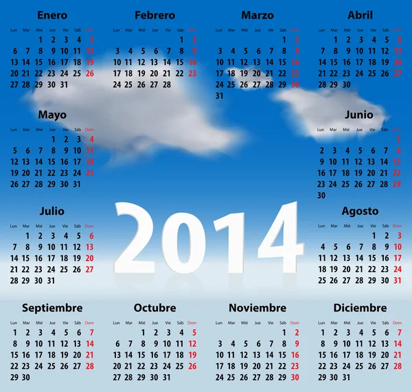 Calendário espanhol 2014 CLOUDS SKY — Vetor de Stock