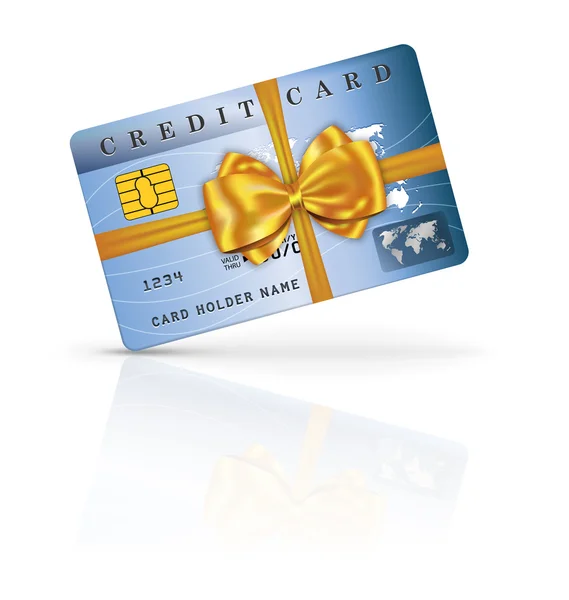 Πιστωτική ή χρεωστική κάρτα σχεδιασμό με κίτρινη κορδέλα και φιόγκο — Διανυσματικό Αρχείο