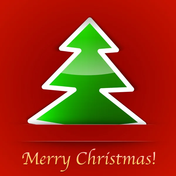 与简单的圣诞树上的快乐圣诞礼品卡放在 — 图库矢量图片