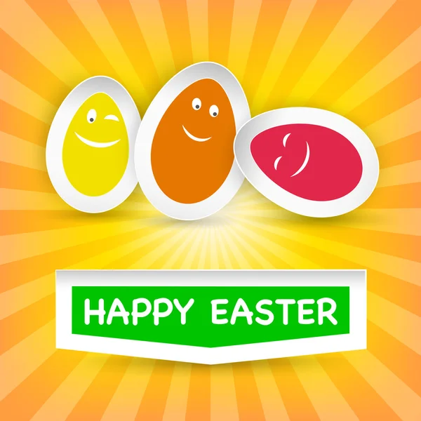 Smiley Easter Eggs and Happy Easter greeting on a cloud — Stock Vector