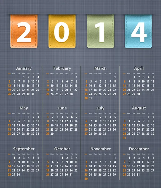 Calendario elegante per il 2014 su struttura di lino con inserto in pelle — Vettoriale Stock