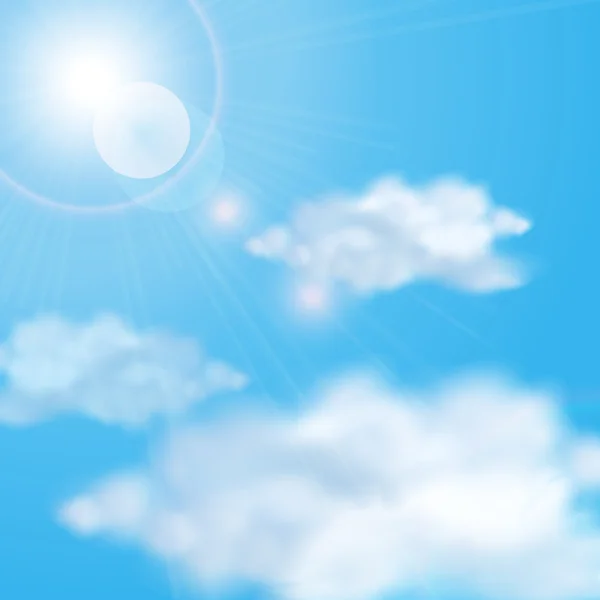Soleil brillant dans le ciel bleu nuageux — Image vectorielle