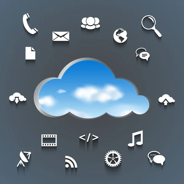 Cloud and communication and network flat design — Stock Vector