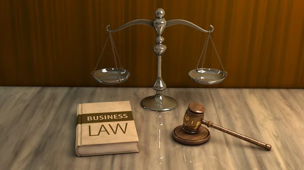 Atributos legales: mazo, escala y libro de leyes — Foto de Stock