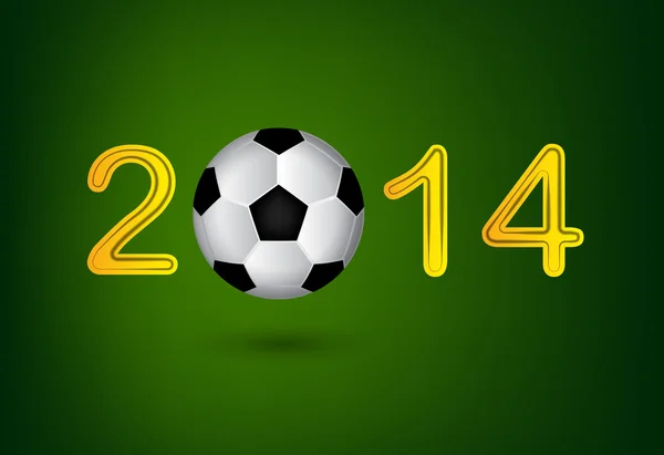 Balón de fútbol en 2014 dígito sobre fondo verde — Vector de stock