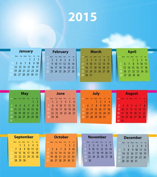 Calendario colorido para 2015 — Vector de stock