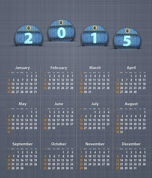 Стильный календарь на 2015 год на льняной текстуре с джинсовыми бирками — стоковый вектор