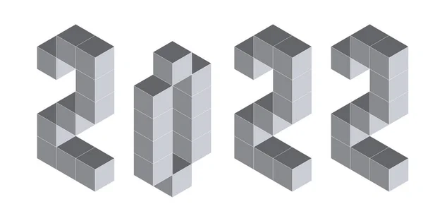 2022 Dígitos Cubos Isométricos Para Calendarios Pseudo Tridimensional Ilustración Vectorial — Vector de stock