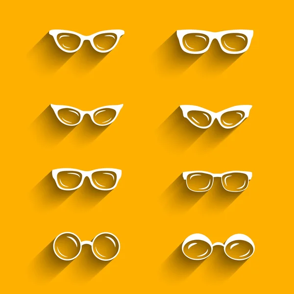 Flachbild-Brillen-Vektor-Set mit Schatten — Stockvektor