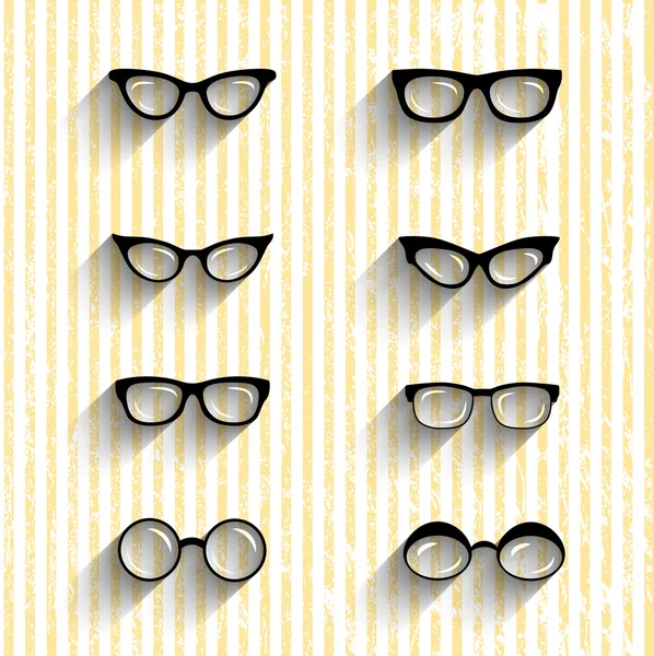 Flachbild-Brillen-Vektor-Set mit Schatten auf Grunge-Streifen — Stockvektor