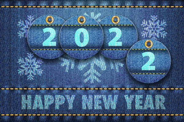 2022 Річні Цифри Щасливе Новорічне Привітання Синіх Джинсах Приклад Вектора — стоковий вектор