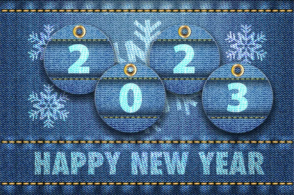 2023 Year Digits Happy New Year Greetings Blue Jeans Background — стоковый вектор