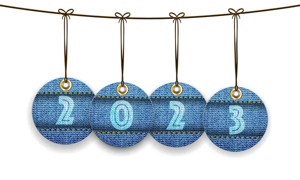 Stylish English Calendar 2023 Linen Texture Jeans Tags Hung Thread —  Vetores de Stock