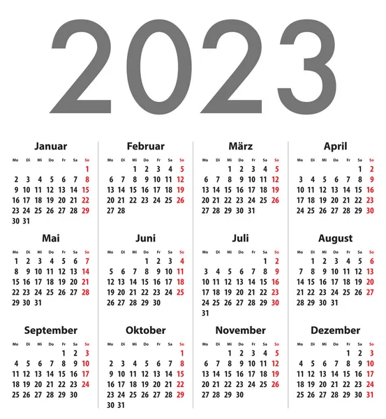 German Deutsch Calendar Grid 2023 Best Calendar Print Business Web — стоковий вектор