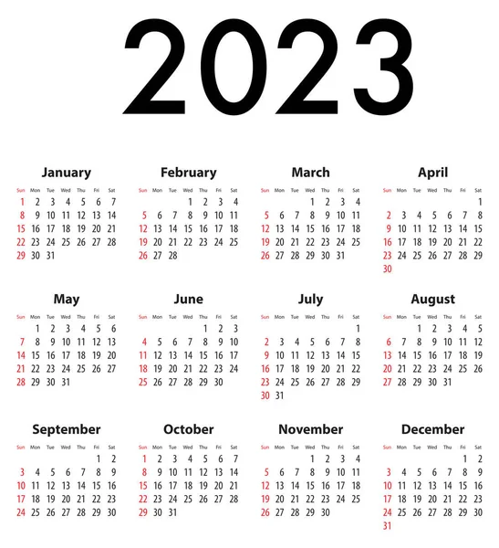English Calendar Grid 2023 Best Calendar Print Business Web Design — Stockvector